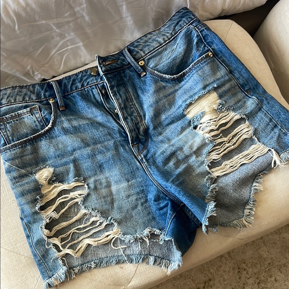 Good American Distressed Denim Shorts